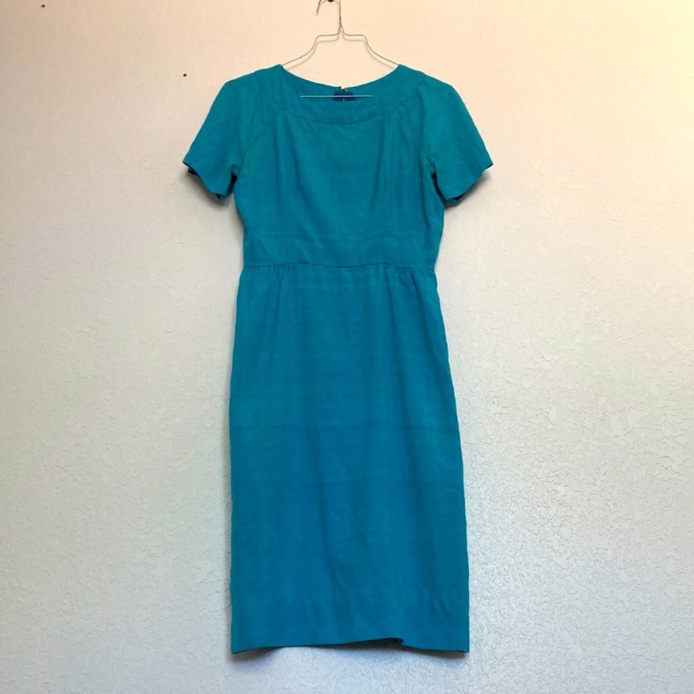 Vintage Handmade Cotton 1950s 60s Housedress with silk lining Robin Egg Blue